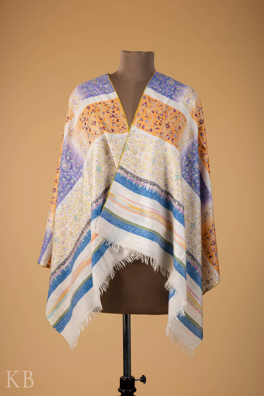 Multicolored Modern Design Embroidered Pashmina Stole - Kashmir Box