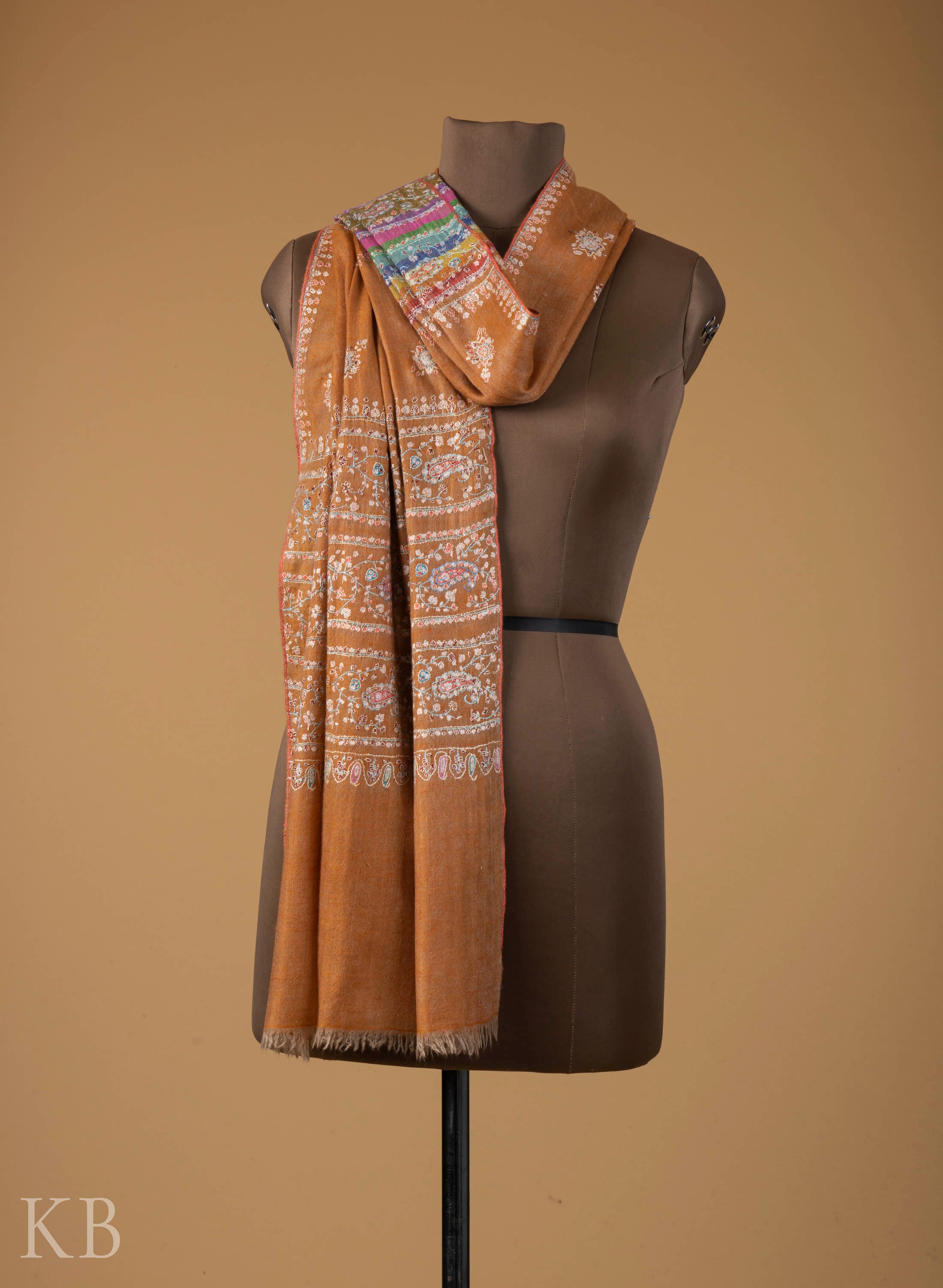 Multicolored Modern Design Embroidered Pashmina Stole - Kashmir Box