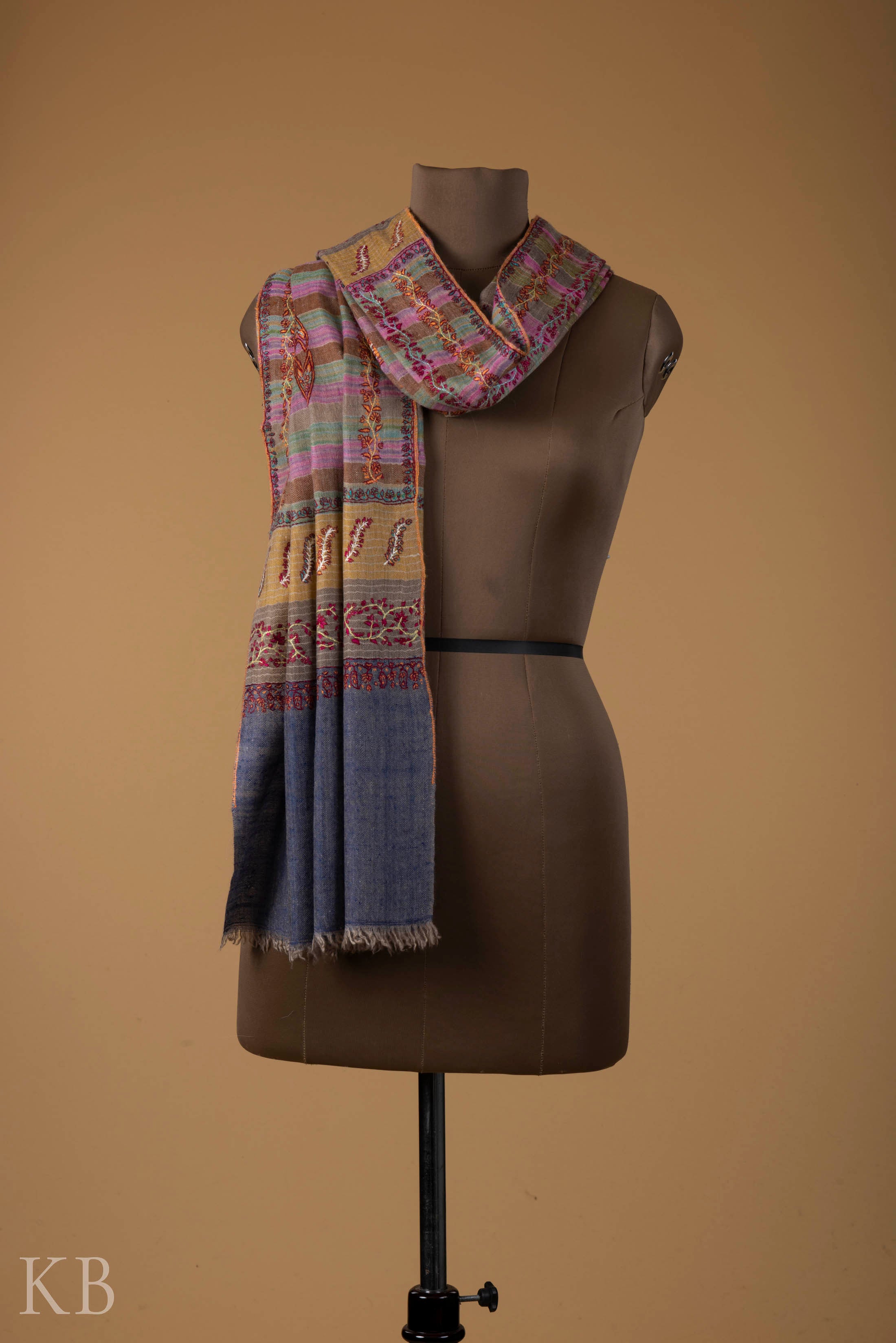 Multicolored Modern Design Embroidered Pashmina Stole - Kashmir Box