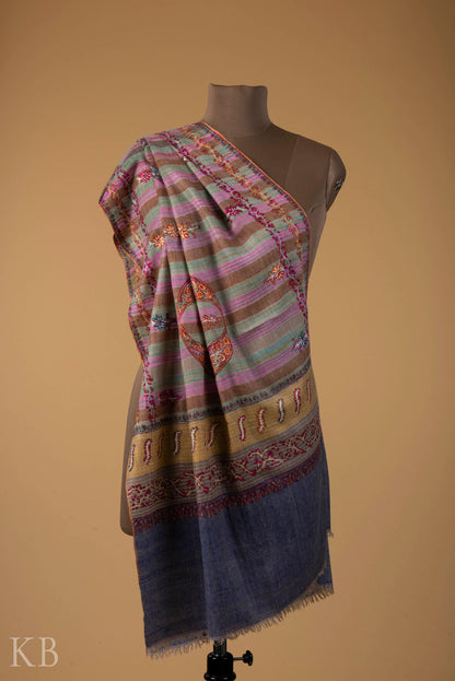 Multicolored Modern Design Embroidered Pashmina Stole - Kashmir Box