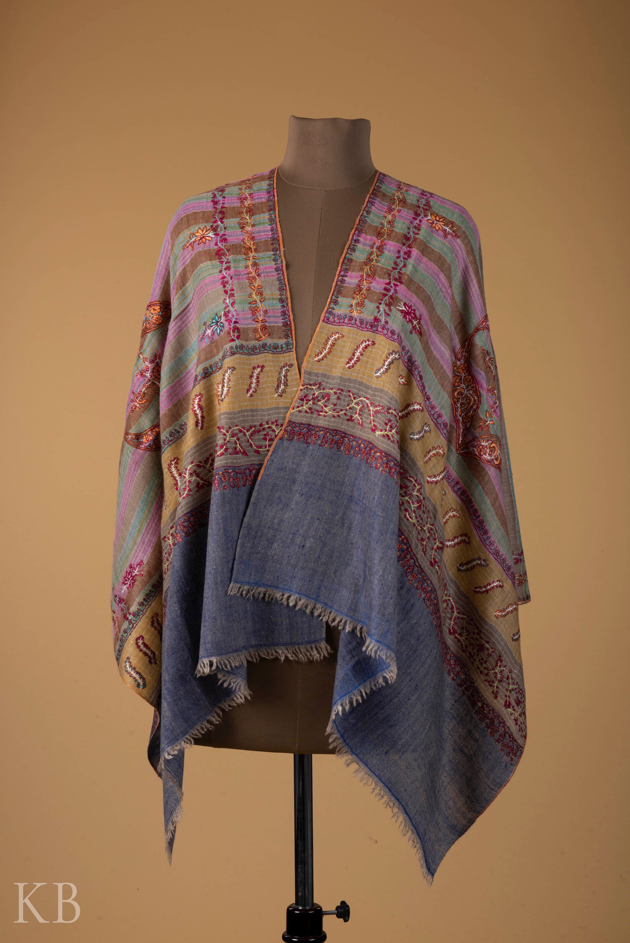 Multicolored Modern Design Embroidered Pashmina Stole - Kashmir Box