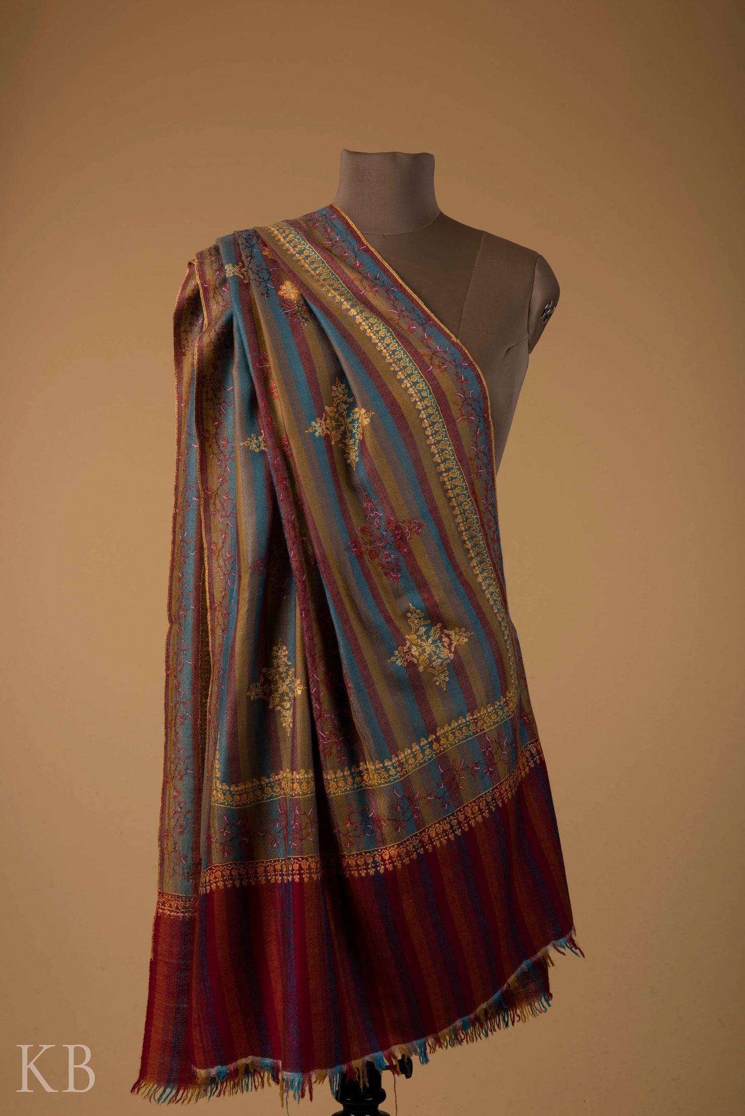 Multicolored Modern Design Embroidered Pashmina Stole - Kashmir Box