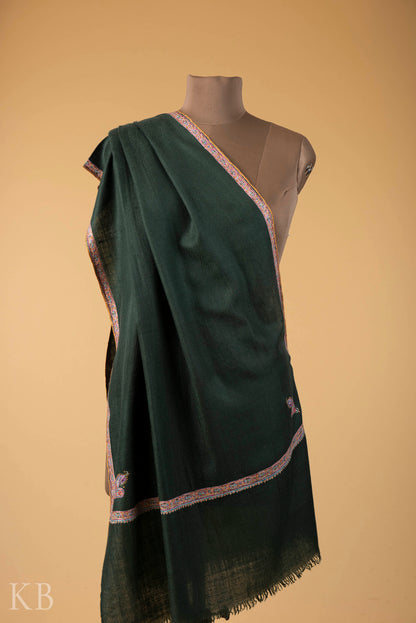 Emerald Green Sozni Embroidered Pashmina Stole - Kashmir Box