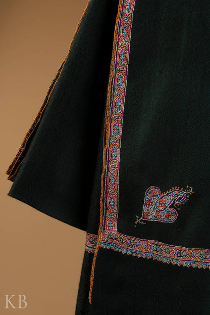 Emerald Green Sozni Embroidered Pashmina Stole - Kashmir Box