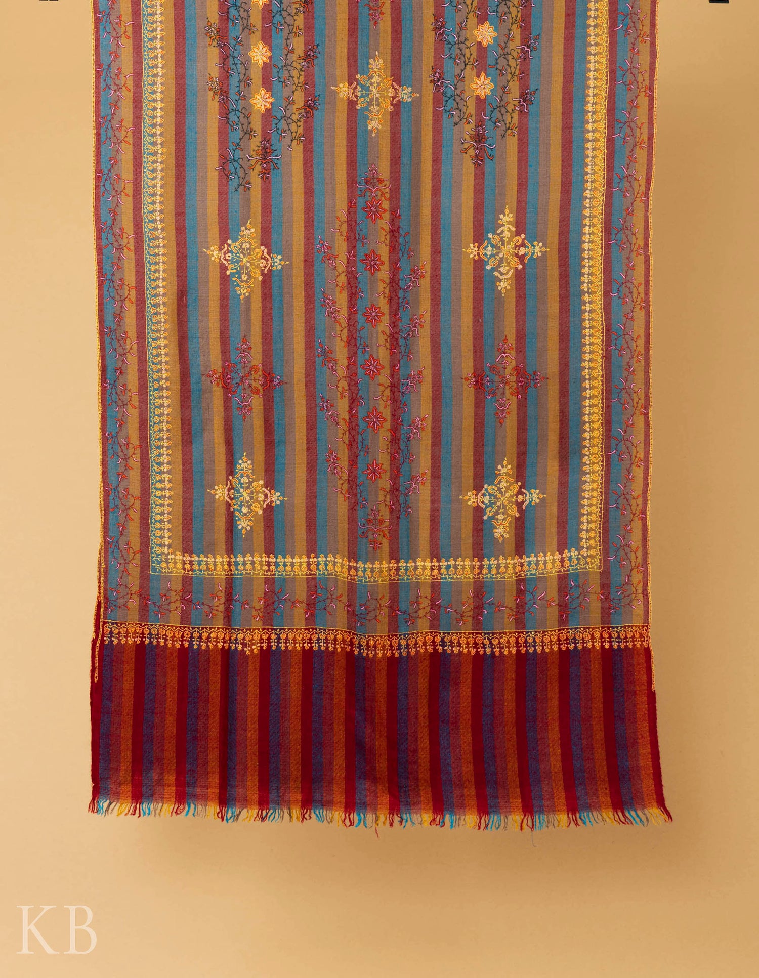 Multicolored Modern Design Embroidered Pashmina Stole - Kashmir Box