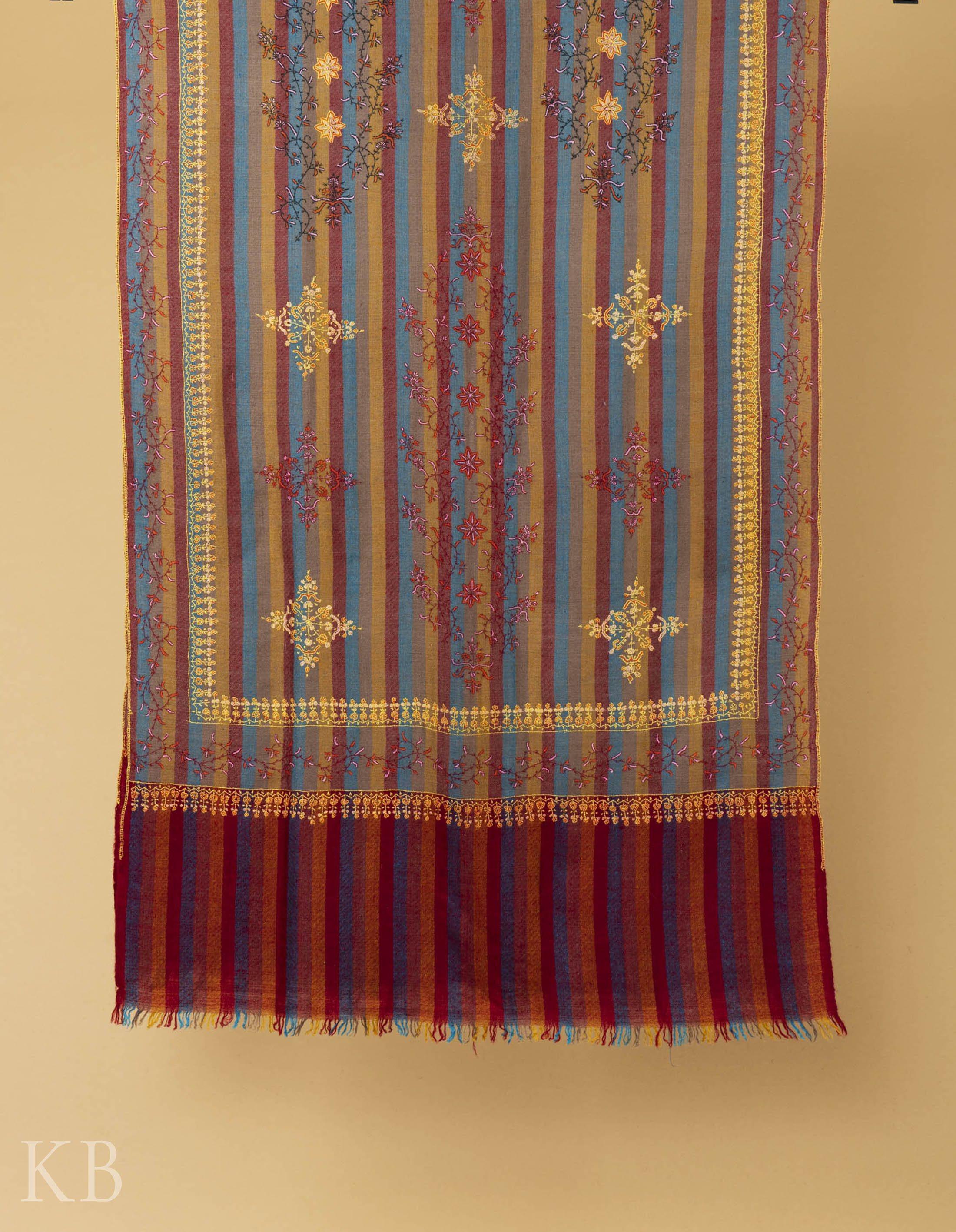 Multicolored Modern Design Embroidered Pashmina Stole - Kashmir Box