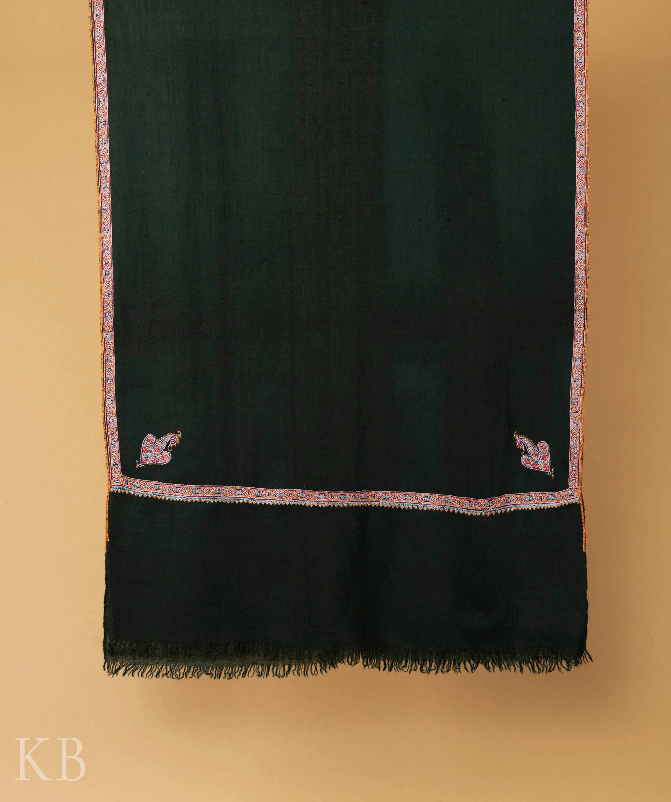 Emerald Green Sozni Embroidered Pashmina Stole - Kashmir Box