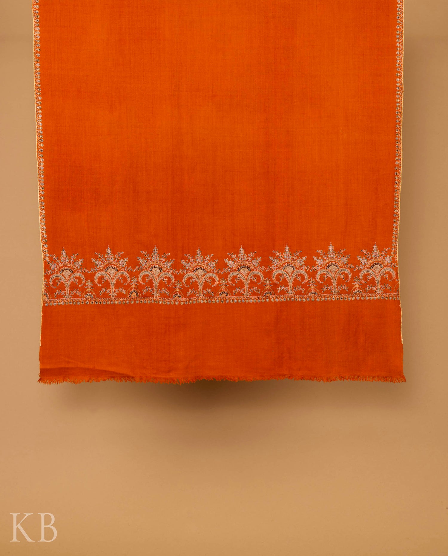 Orange Sozni Embroidered GI Pashmina Shawl - Kashmir Box