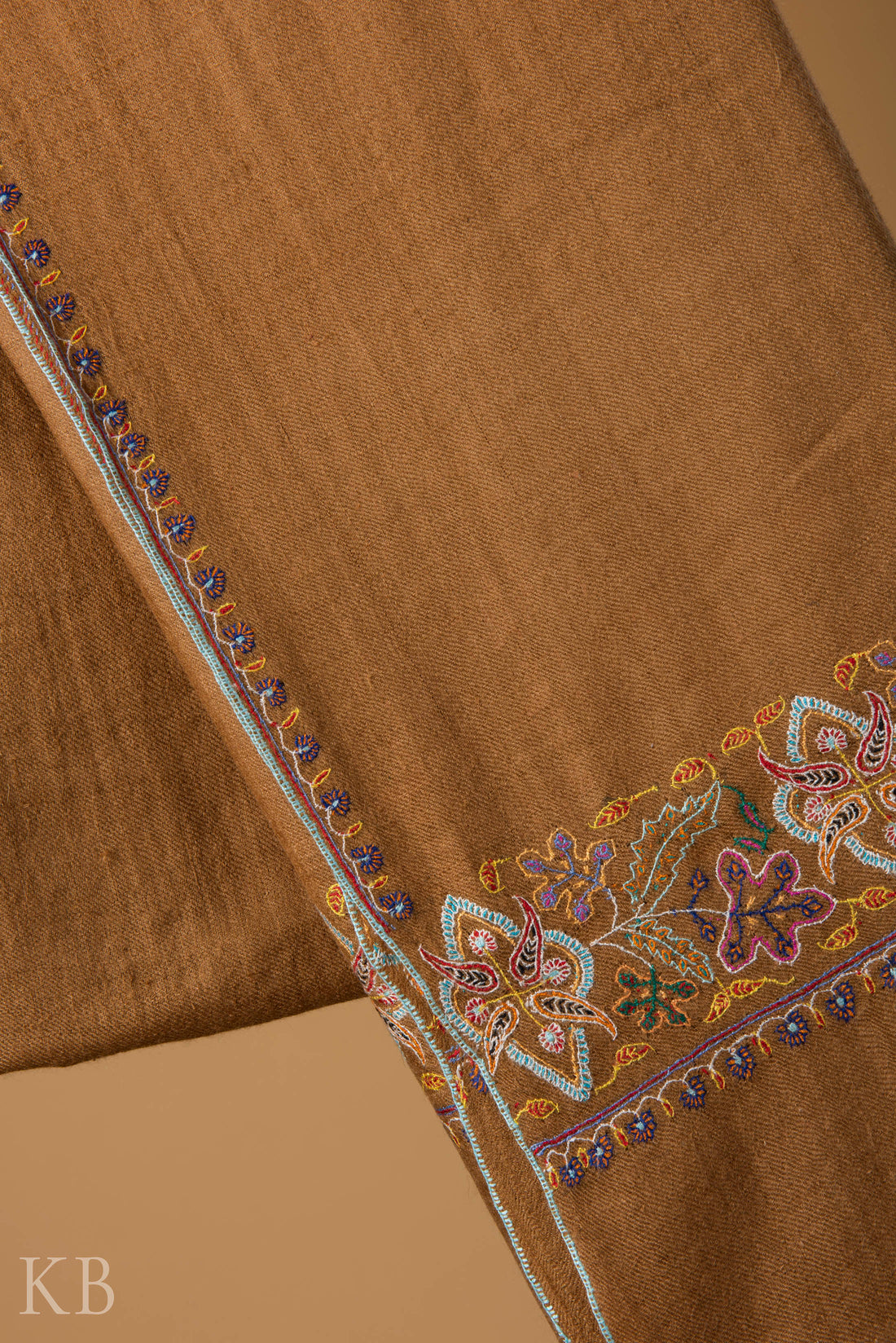 Natural Golden Sozni Embroidered GI Pashmina Shawl - Kashmir Box