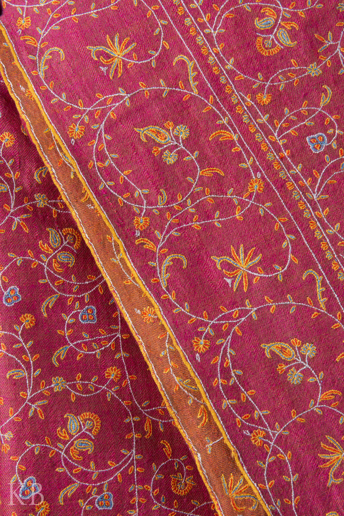 Deep Pink Jaldaar Embroidered GI Pashmina Shawl - Kashmir Box