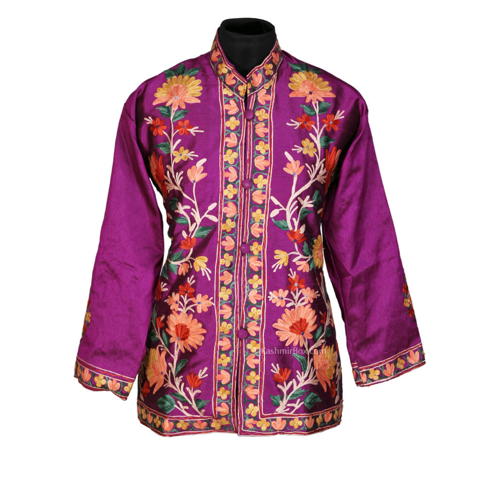 BROWN KASHMIRI JACKET WITH FLORAL EMBROIDERY