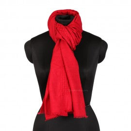 Red Basket Weave Woolen Stole - KashmirBox.com