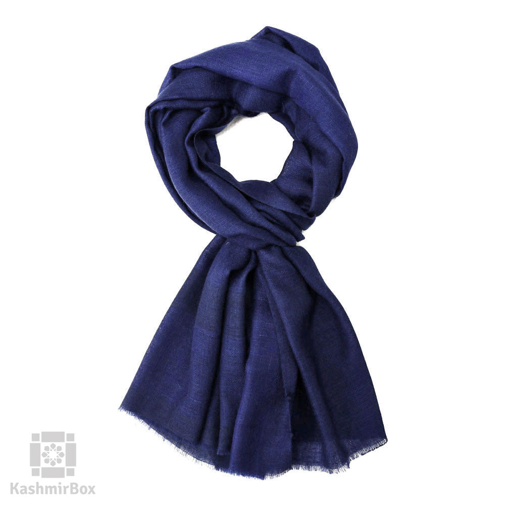 Navy Blue  Woolen Stole - KashmirBox.com