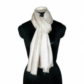 Cream Woolen Stole - KashmirBox.com