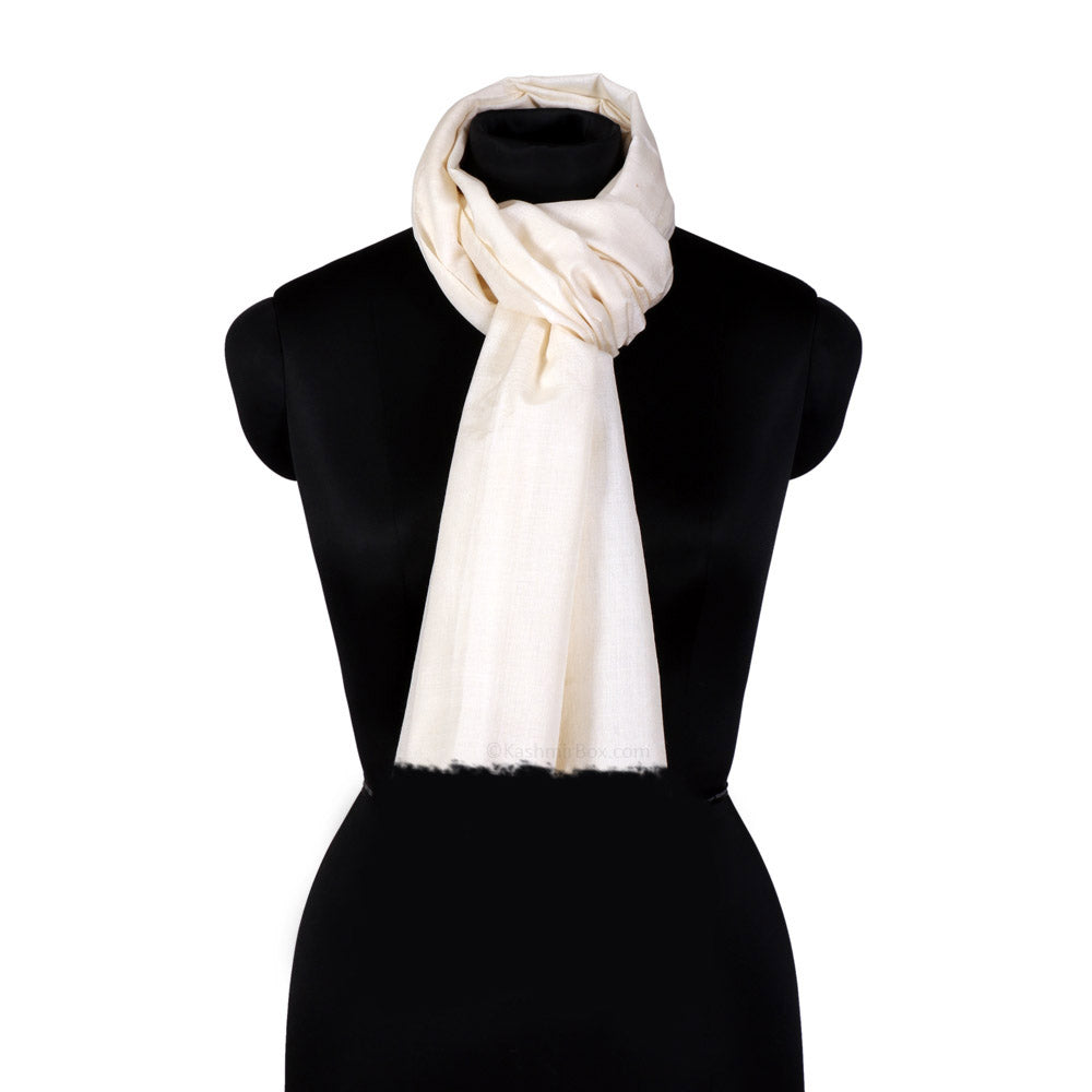 White Woolen Scarf - KashmirBox.com