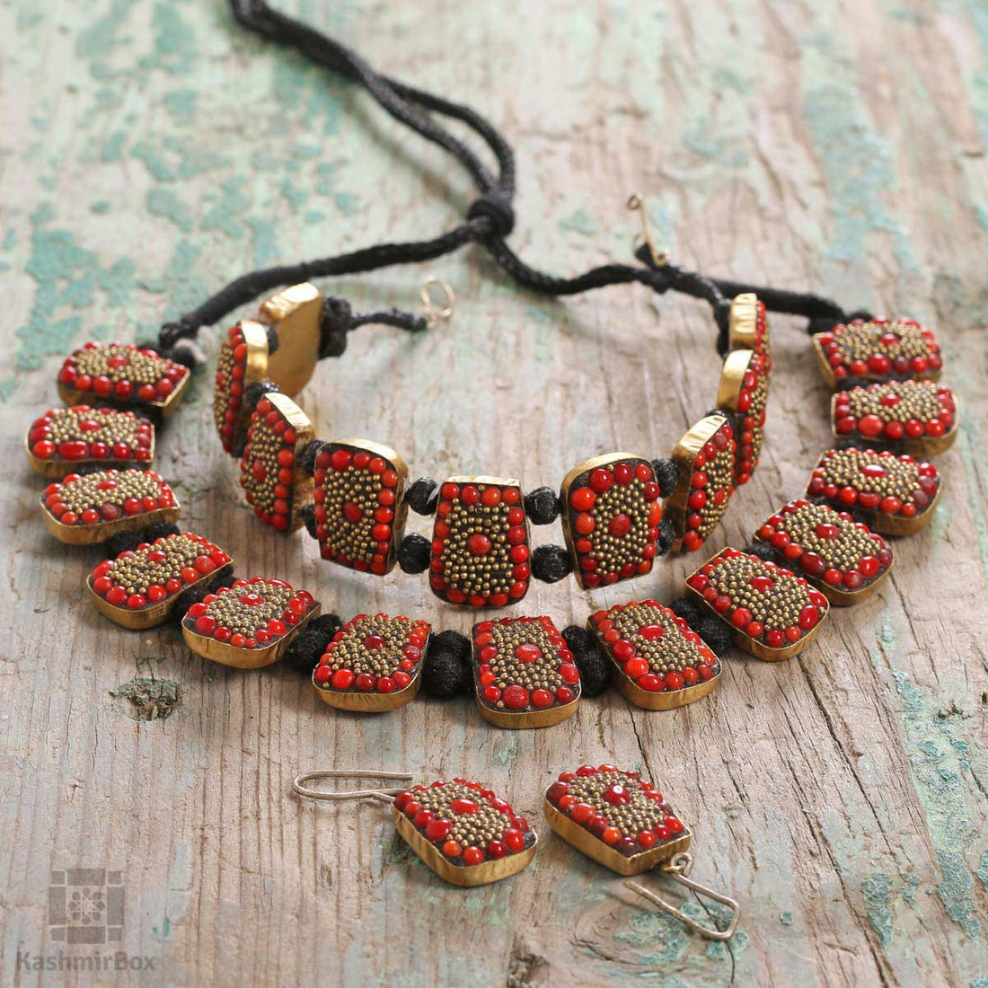 Red Bead Handmade Necklace Set - Kashmir Box