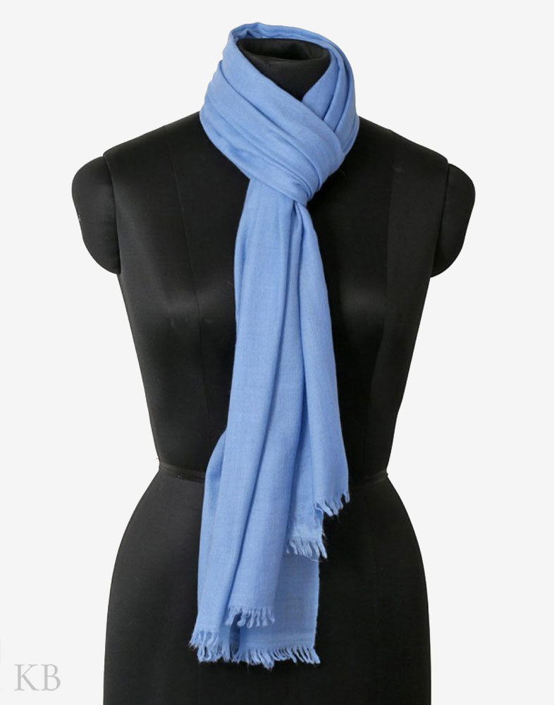 GI Certified Sky Blue Solid Cashmere Pashmina Stole - Kashmir Box