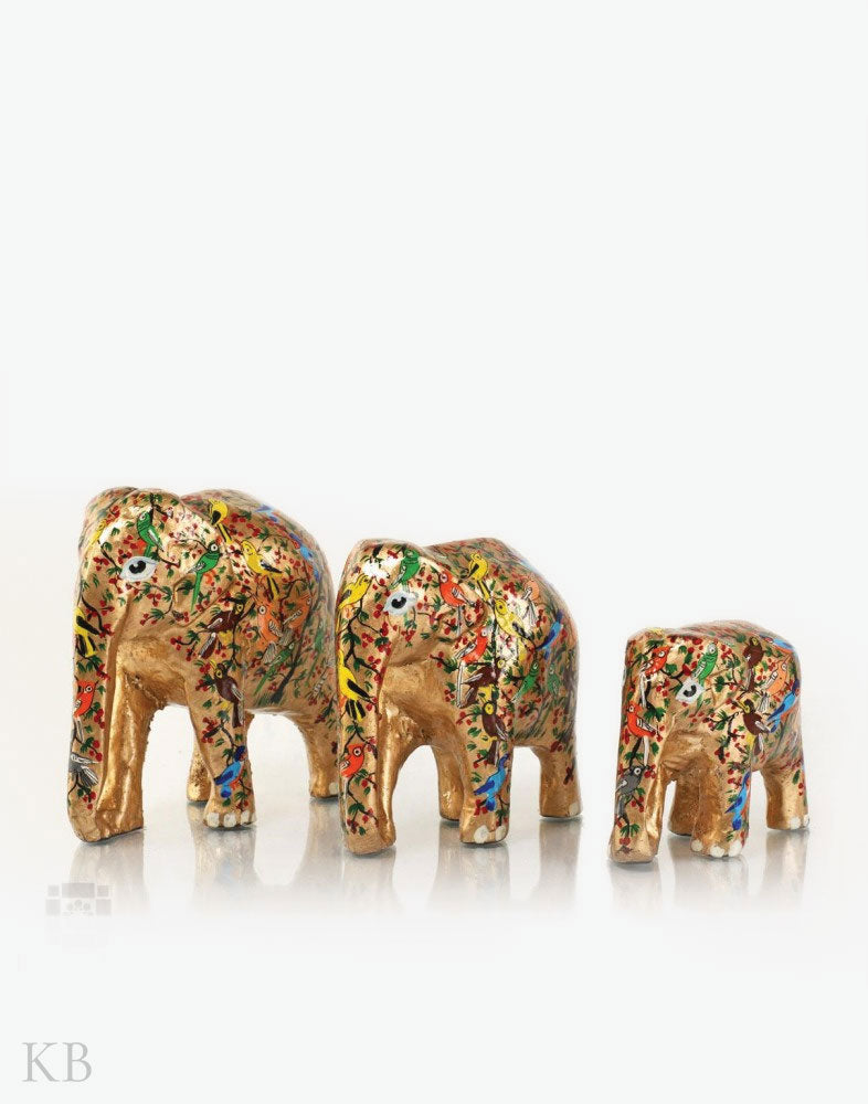 Tree Of Life Paper Mache Elephants (Set of 3) - Kashmir Box