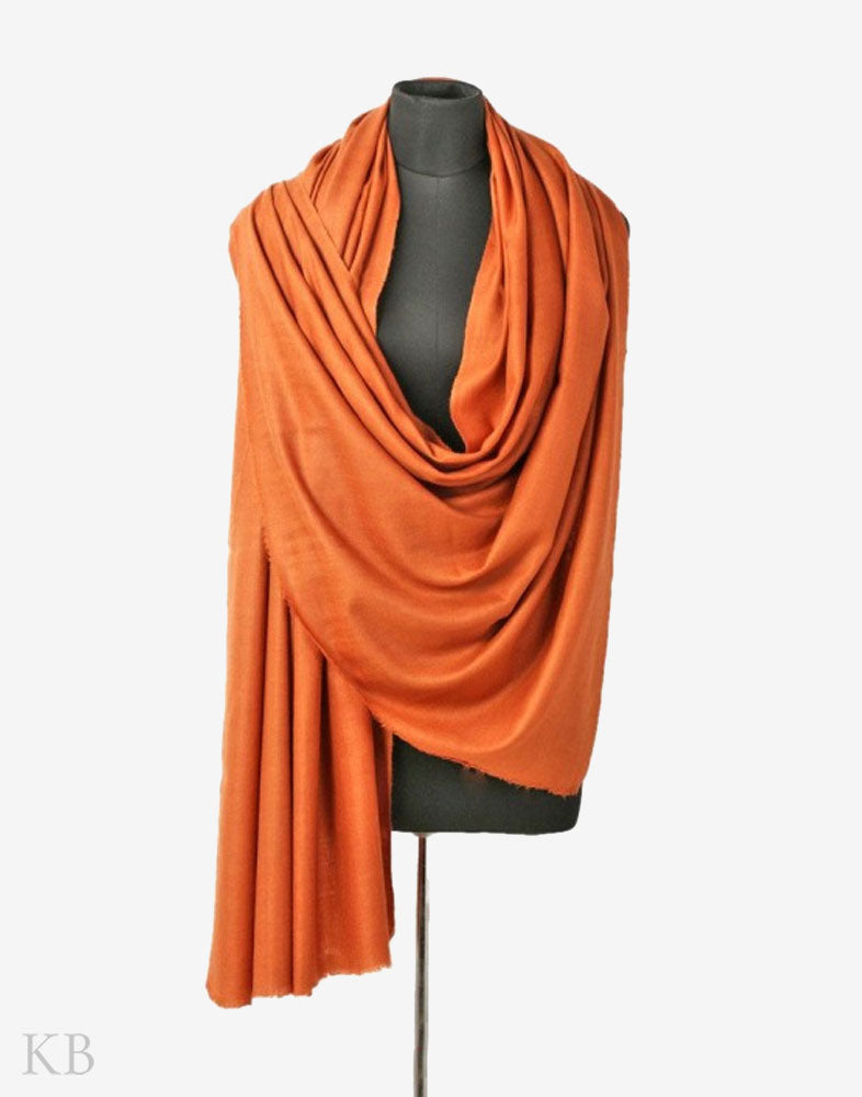 GI Certified Brown Solid Cashmere Pashmina Shawl - Kashmir Box