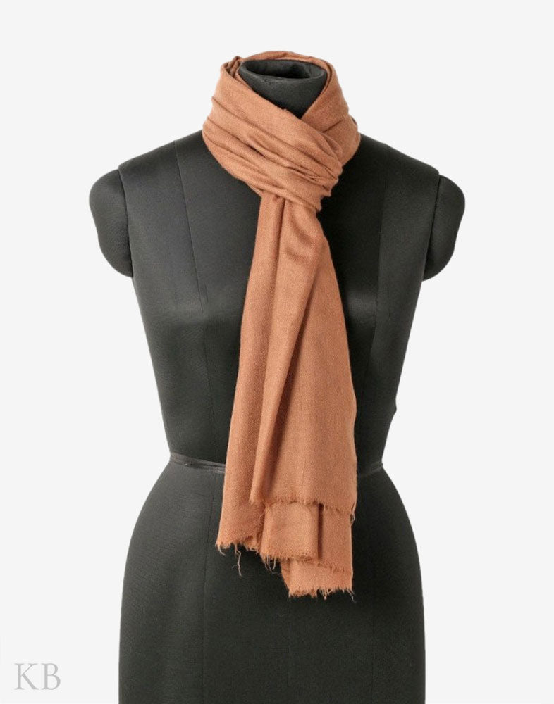 GI Certified Tawny Brown Solid Cashmere Pashmina Stole - Kashmir Box