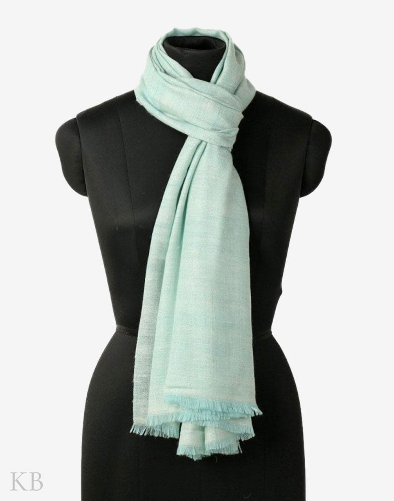 GI Certified Mint Green Solid Cashmere Pashmina Stole - Kashmir Box