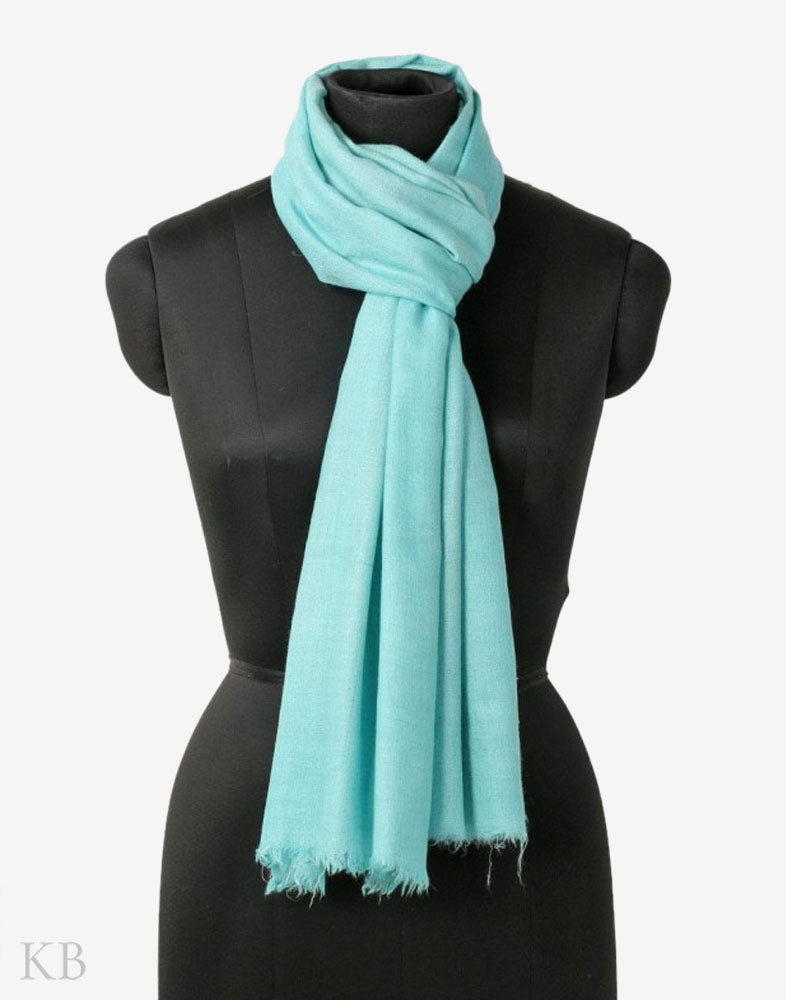 GI Certified Arctic Blue Solid Cashmere Pashmina Stole - Kashmir Box