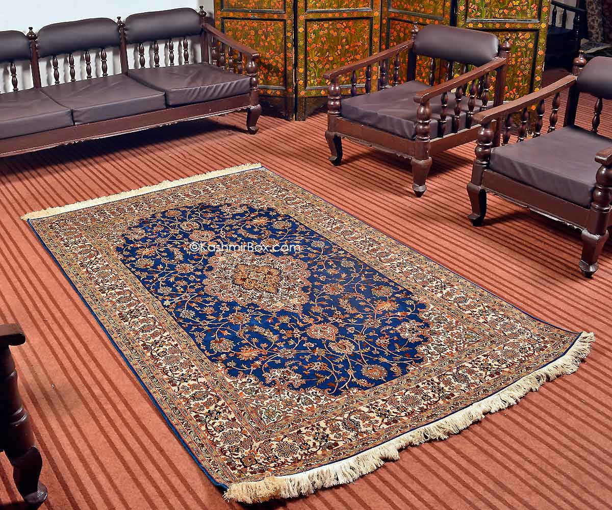 Ferozi Kashan Silk Carpet - KashmirBox.com