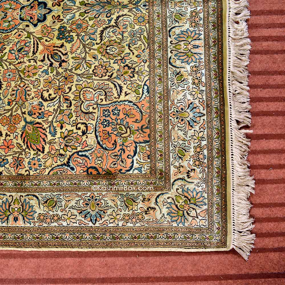 Cream Kashan Silk Carpet - KashmirBox.com