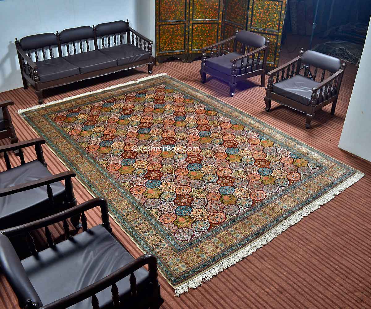 Gray Blue Abassi Silk Carpet - KashmirBox.com