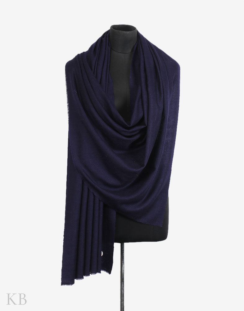 GI Certified Navy Blue Cashmere Pashmina Shawl - Kashmir Box