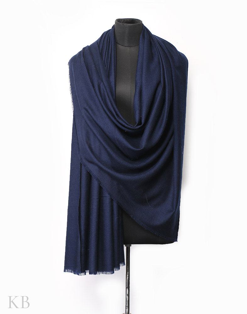 Indigo Blue Plain Cashmere Pashmina Shawl - Kashmir Box