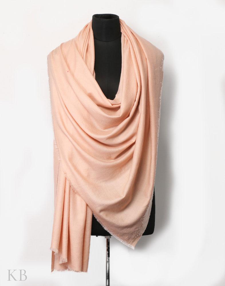 Mute Peach Solid Cashmere Pashmina Shawl - Kashmir Box