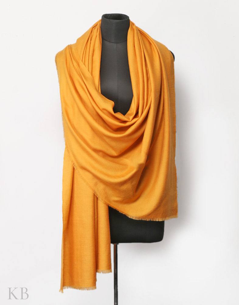 Apricot Yellow Solid Cashmere Pashmina Shawl - Kashmir Box