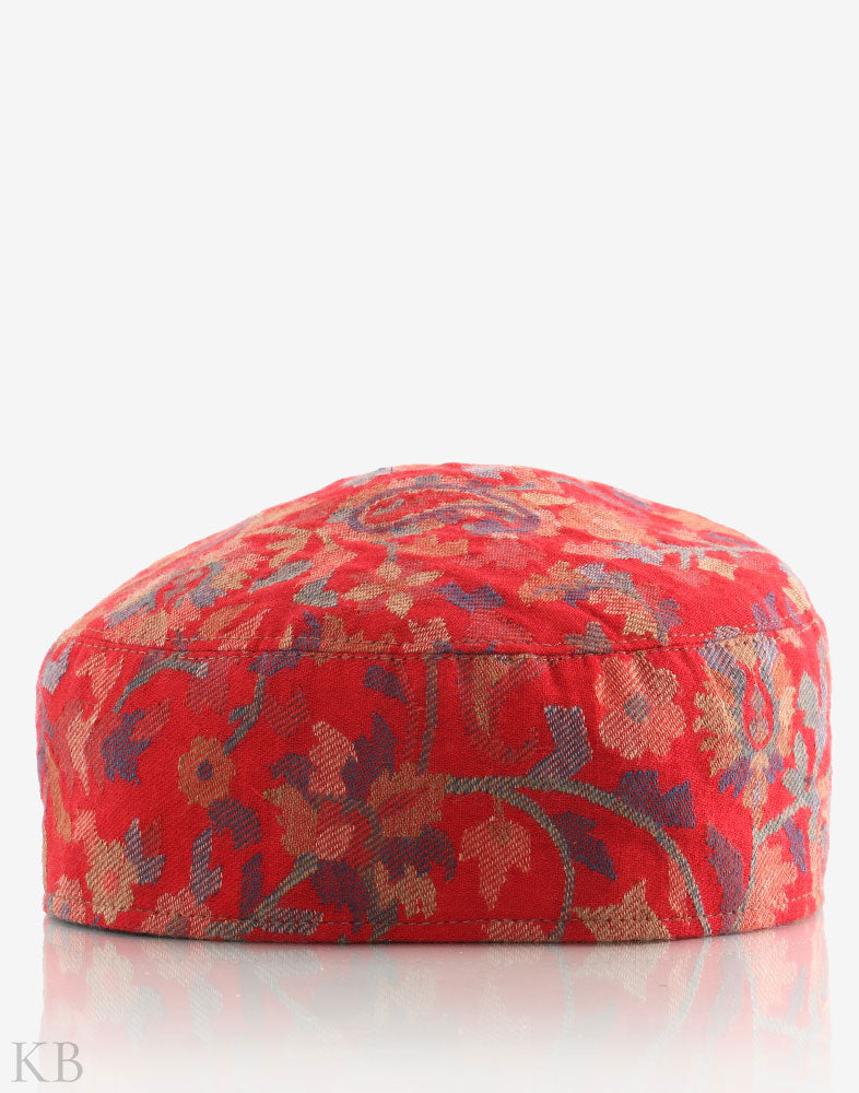 Red Kani Print Woolen Cap - Kashmir Box